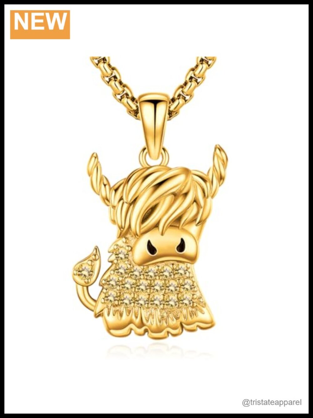 Sterling Silver Highland Cow Pendant Necklace with Yellow Zircon Stainless